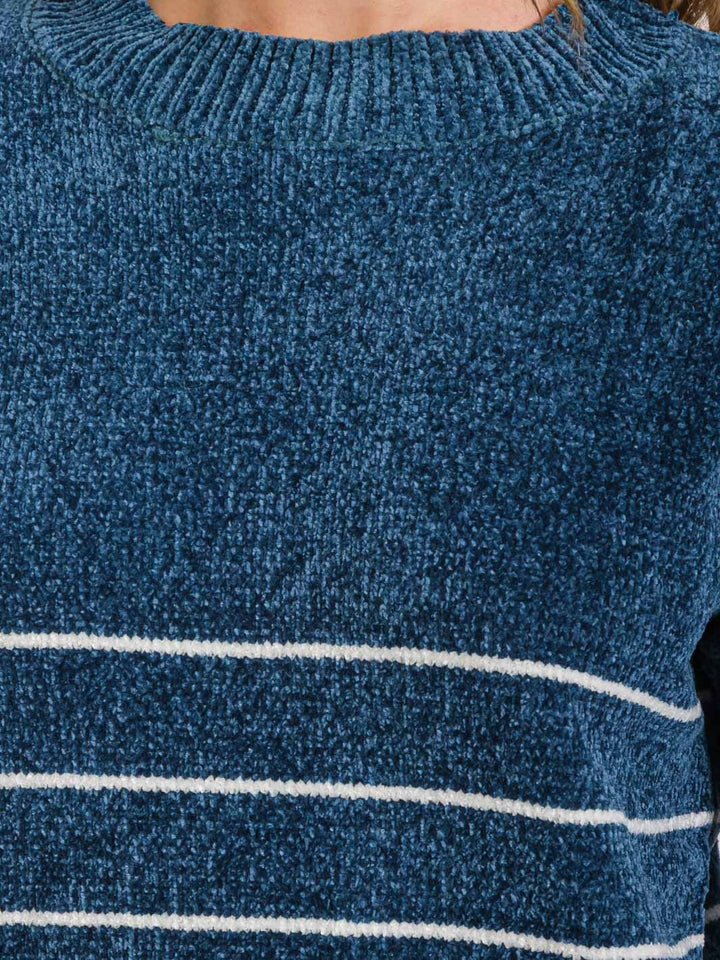 WOMEN'S LONG SLEEVE COLORBLOCK STRIPES PULLOVER SWEATER