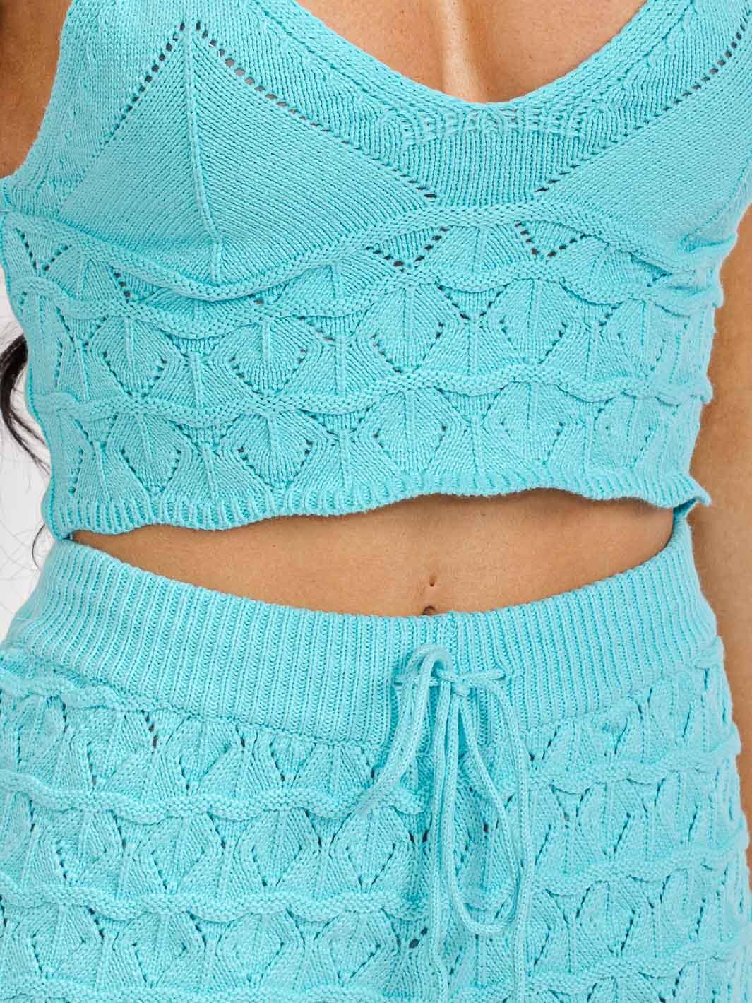 WOMEN'S SLEEVELESS CROP TOP & ELASTIC WAIST SHORTS KNIT 2PC. SET