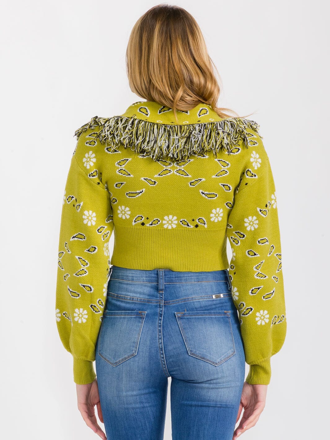 WOMEN'S LONG SLEEVES BUTTON CLOSURE MULTI PRINT CROP TOP