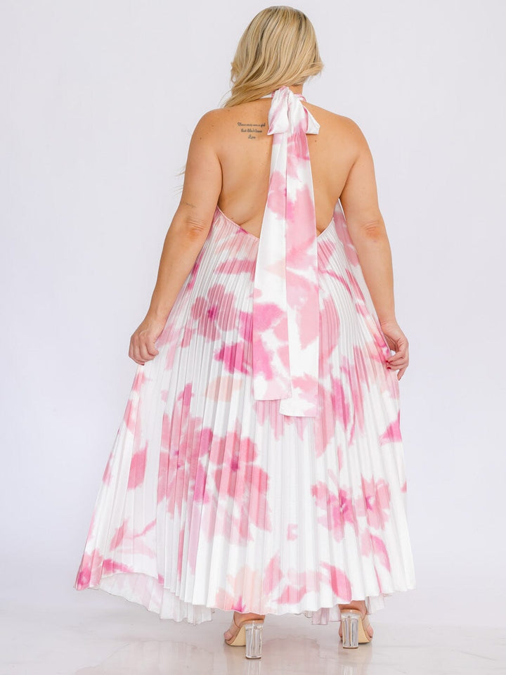 PLUS SIZE SLEEVELESS KEY HOLE OPEN BACK TIE DYE MAXI DRESS