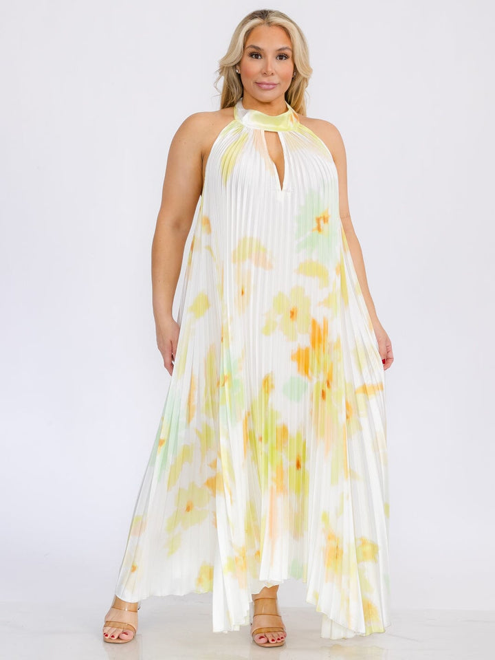 PLUS SIZE SLEEVELESS KEY HOLE OPEN BACK TIE DYE MAXI DRESS