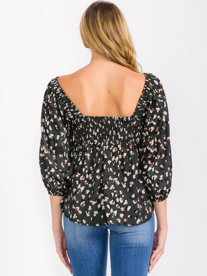 WOMEN'S 3/4 SLEEVES SQUARE NECK HIGH-LOW LOOSE FIT FLORAL BLOUSE