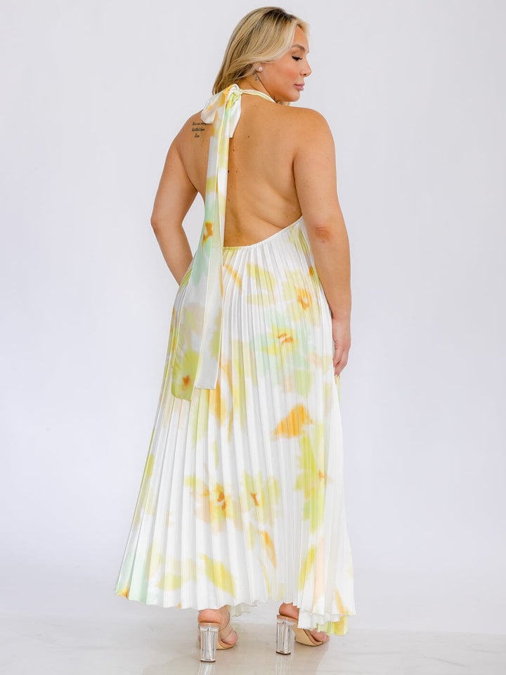 PLUS SIZE SLEEVELESS KEY HOLE OPEN BACK TIE DYE MAXI DRESS