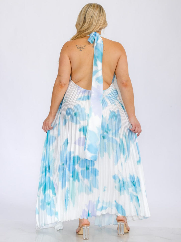 PLUS SIZE SLEEVELESS KEY HOLE OPEN BACK TIE DYE MAXI DRESS