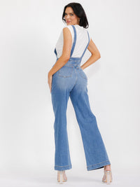 WOMEN'S SLEEVELESS POCKETS ZIP UP WIDE LEG DENIM OVERALL