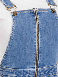 WOMEN'S SLEEVELESS POCKETS ZIP UP WIDE LEG DENIM OVERALL
