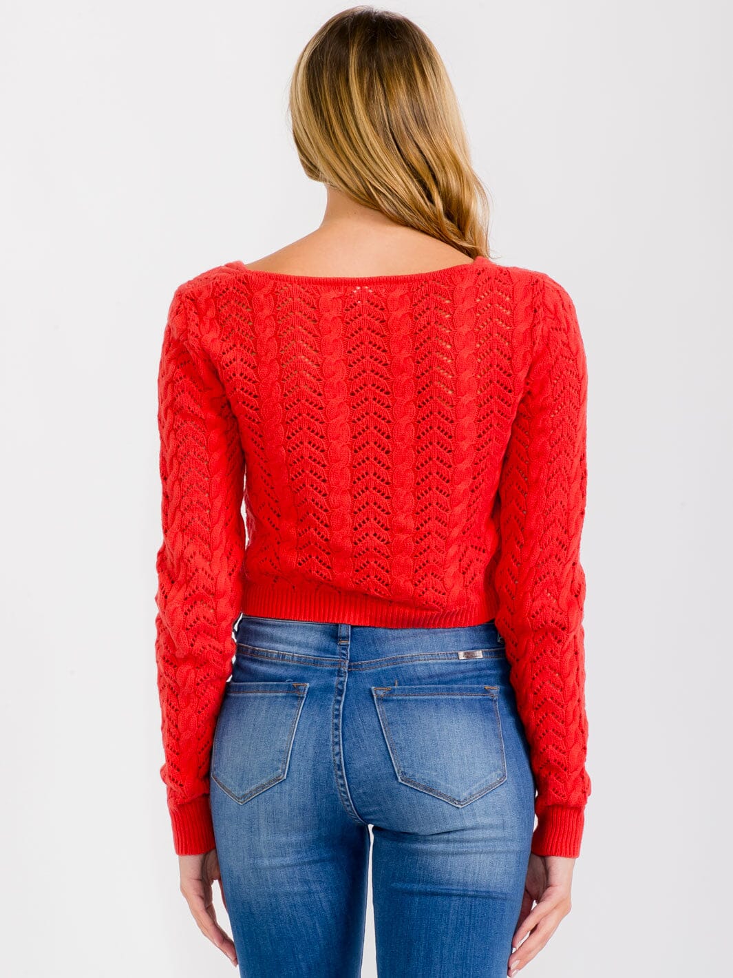WOMEN'S LONG SLEEVES FRONT TWIST KNIT CROP TOP