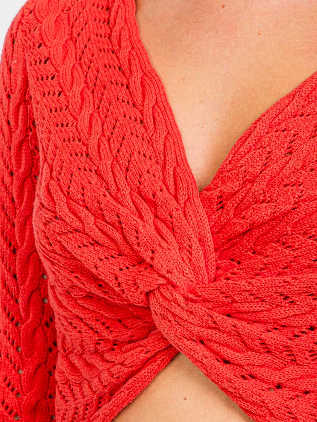 WOMEN'S LONG SLEEVES FRONT TWIST KNIT CROP TOP