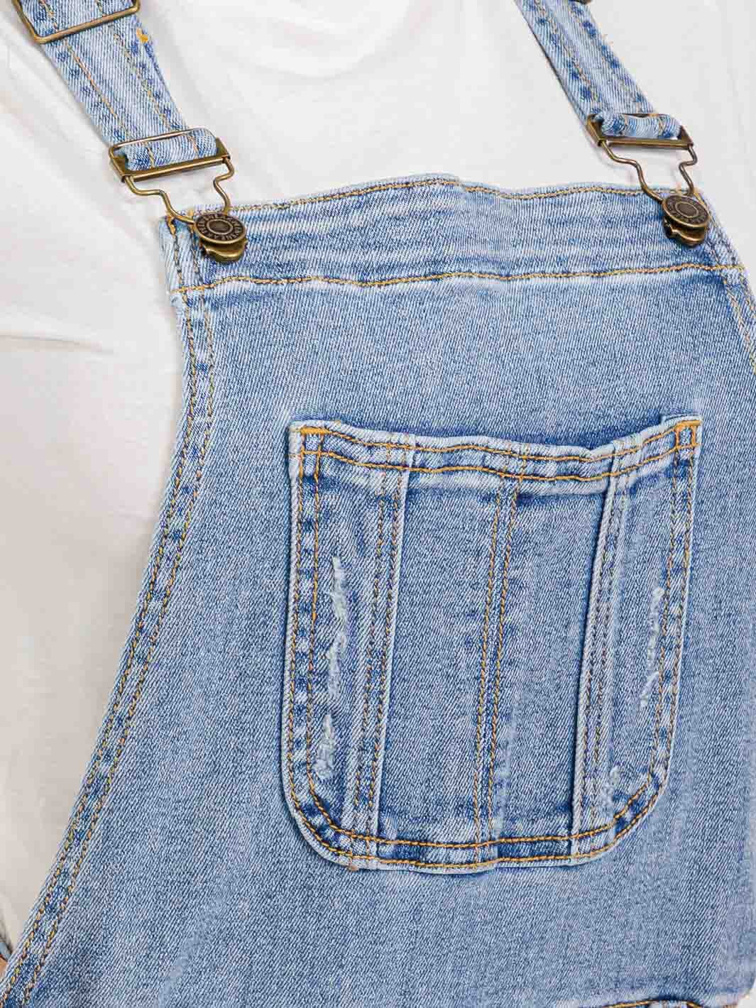 WOMEN'S SLEEVELESS POCKETS WASHED DENIM OVERALL