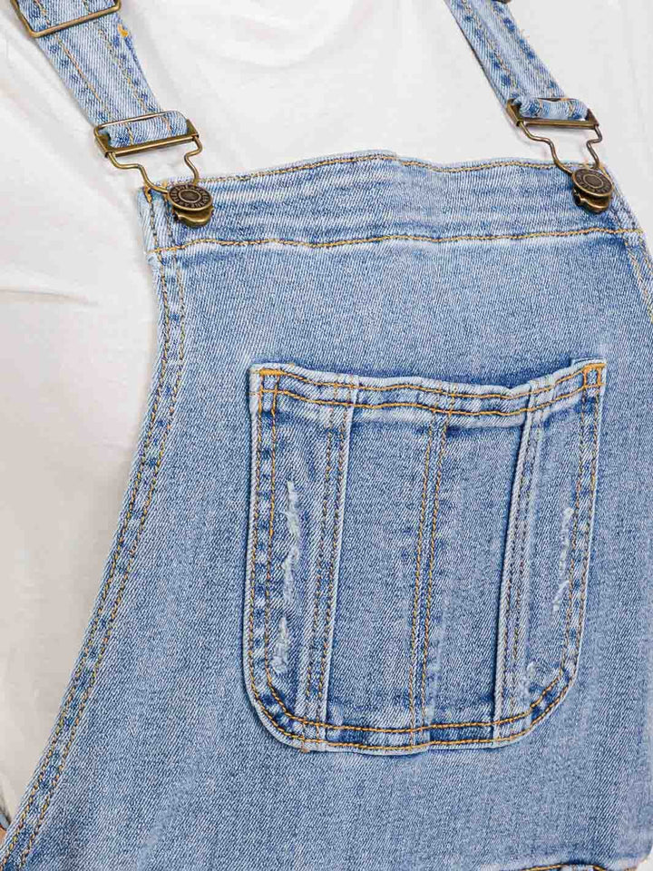 WOMEN'S SLEEVELESS POCKETS WASHED DENIM OVERALL