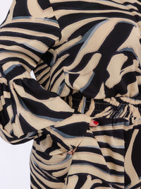 PLUS SIZE LONG SLEEVE BUTTON UP FRONT POCKETS PRINTED ROMPER