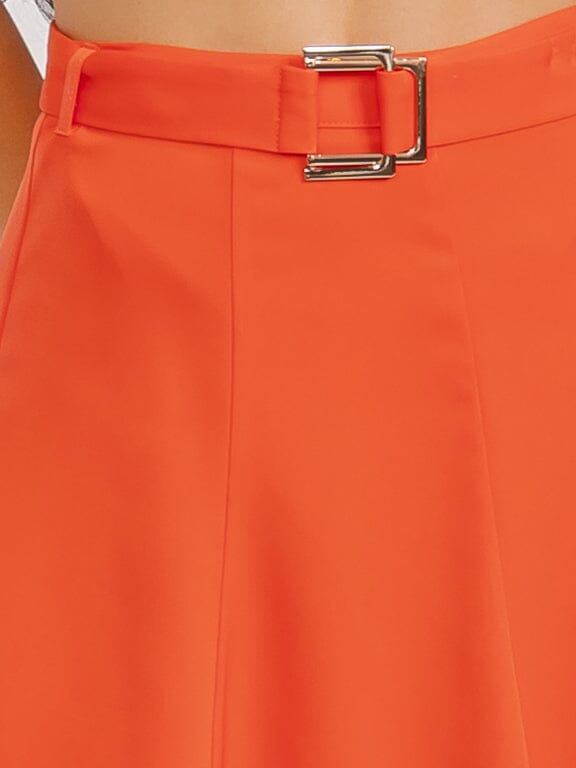 WOMEN'S ZIP UP FIT & FLARE BELTED MINI SKIRT