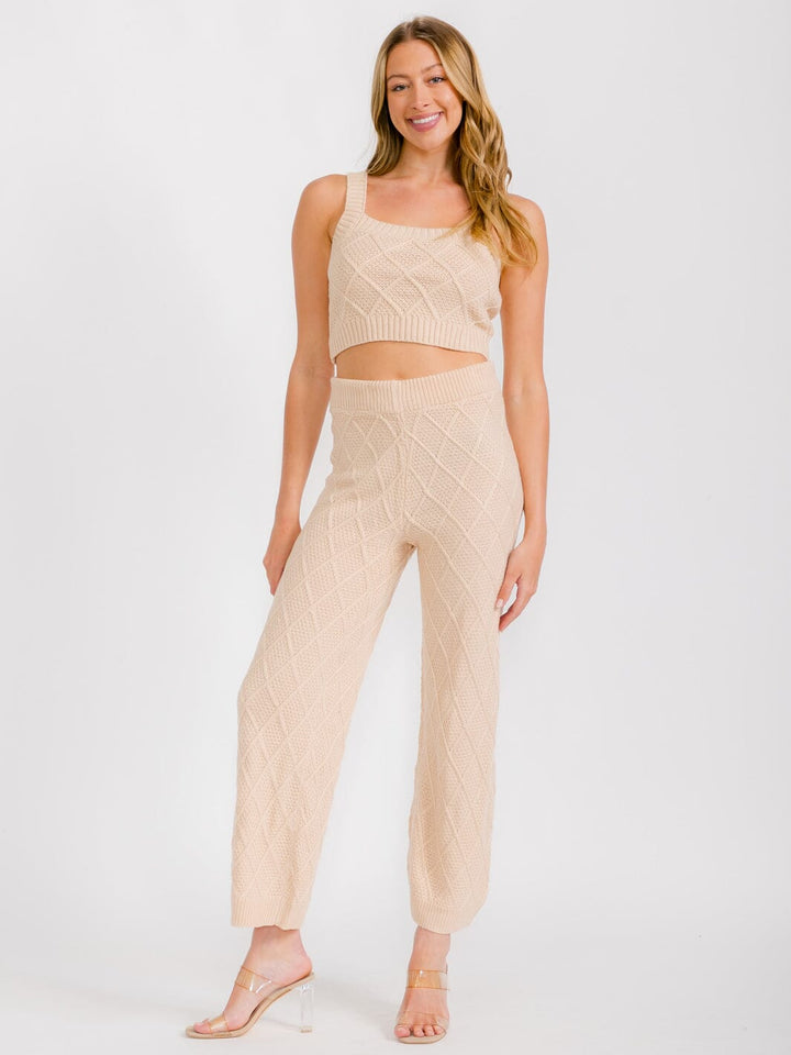 WOMEN'S SLEEVELESS TANK TOP & ELASTIC WAIST PANTS KNIT 2PC. SET