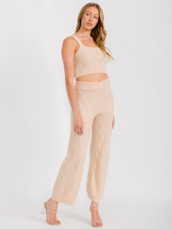 WOMEN'S SLEEVELESS TANK TOP & ELASTIC WAIST PANTS KNIT 2PC. SET