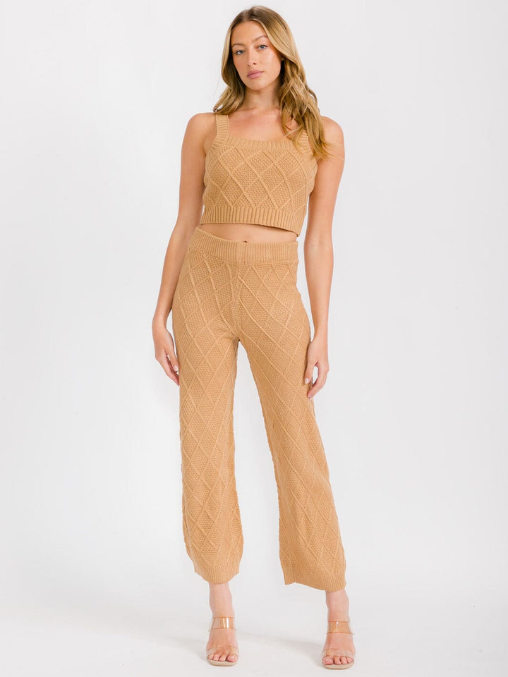 WOMEN'S SLEEVELESS TANK TOP & ELASTIC WAIST PANTS KNIT 2PC. SET