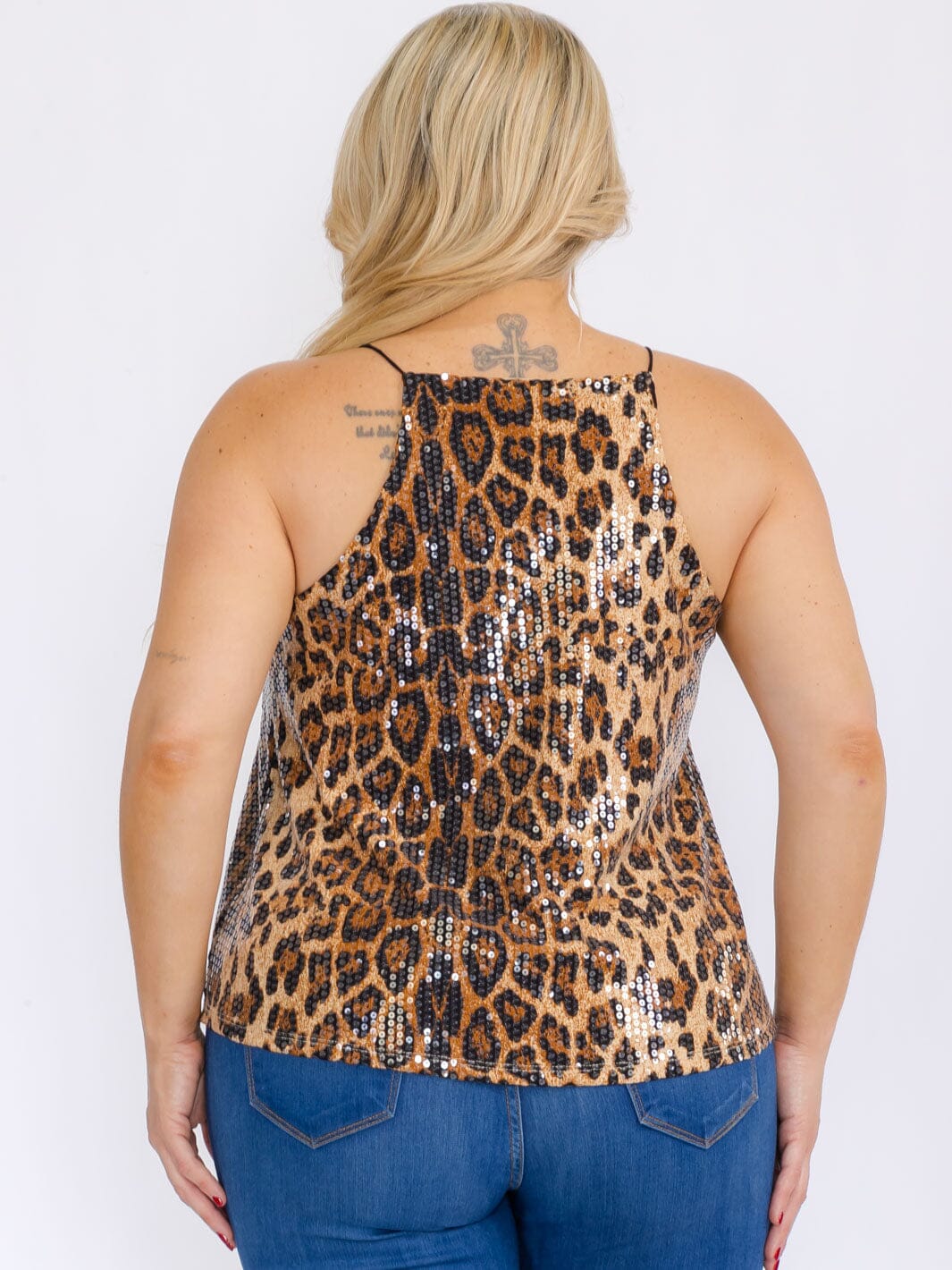 PLUS SIZE SLEEVELESS SEQUINS ANIMAL PRINT TANK TOP