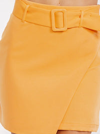 WOMEN'S ZIP UP SURPLICE BELTED MINI SKIRT