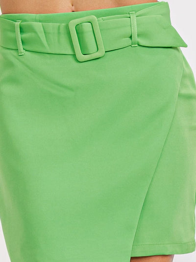 WOMEN'S ZIP UP SURPLICE BELTED MINI SKIRT