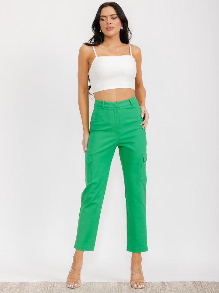 WOMEN'S BUTTON CLOSURE CARGO POCKETS WIDE LEG PANTS