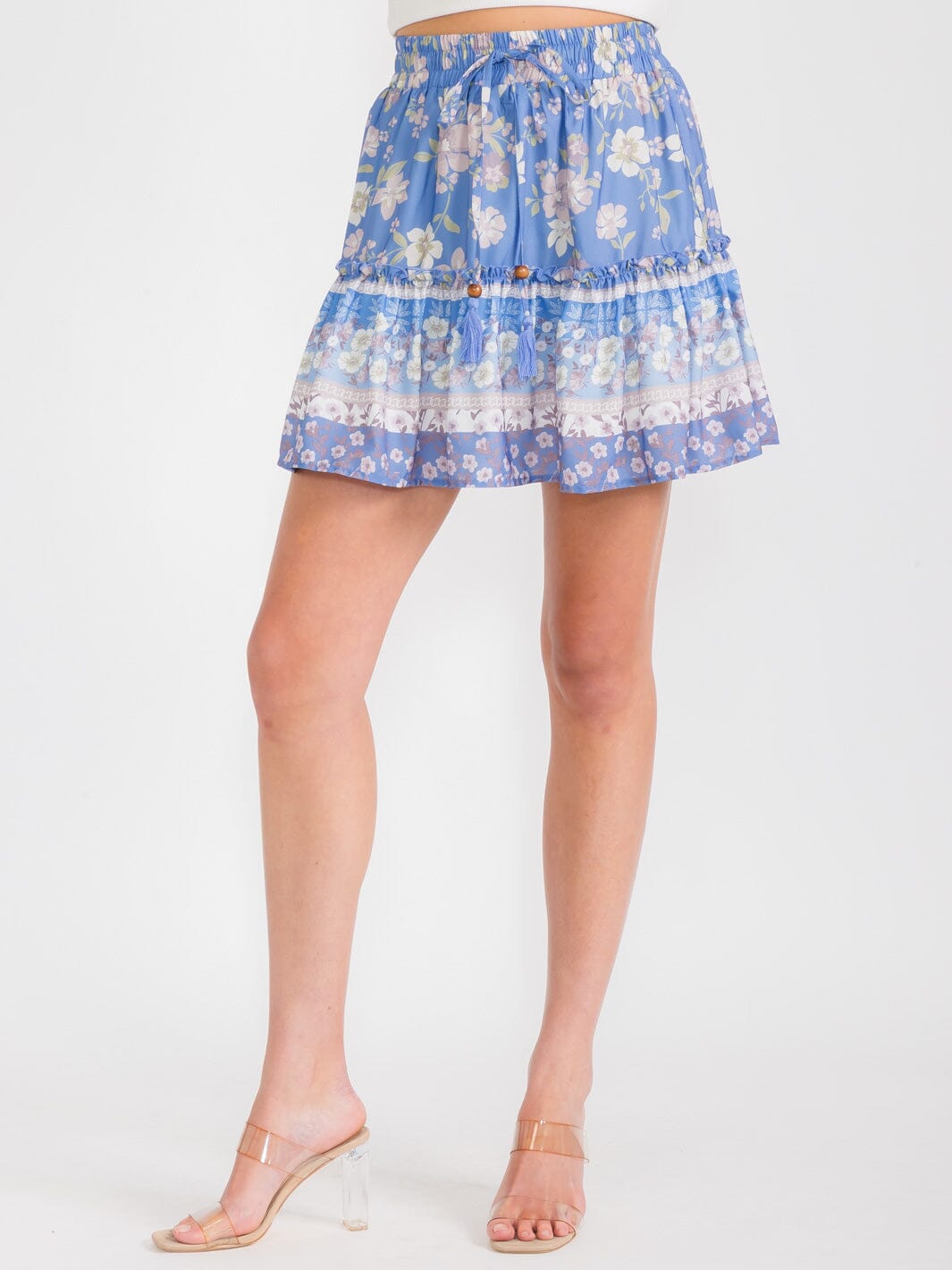WOMEN'S ELASTIC WAIST TIERED FLORAL MINI SKIRT