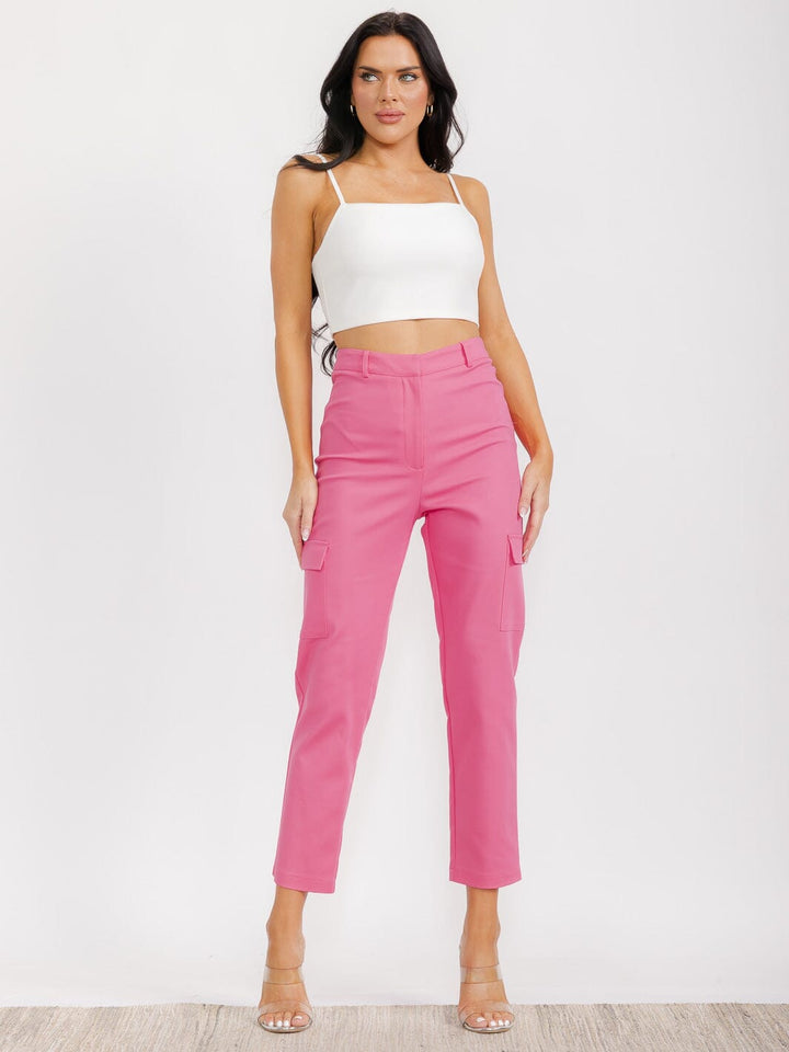 WOMEN'S BUTTON CLOSURE CARGO POCKETS WIDE LEG PANTS