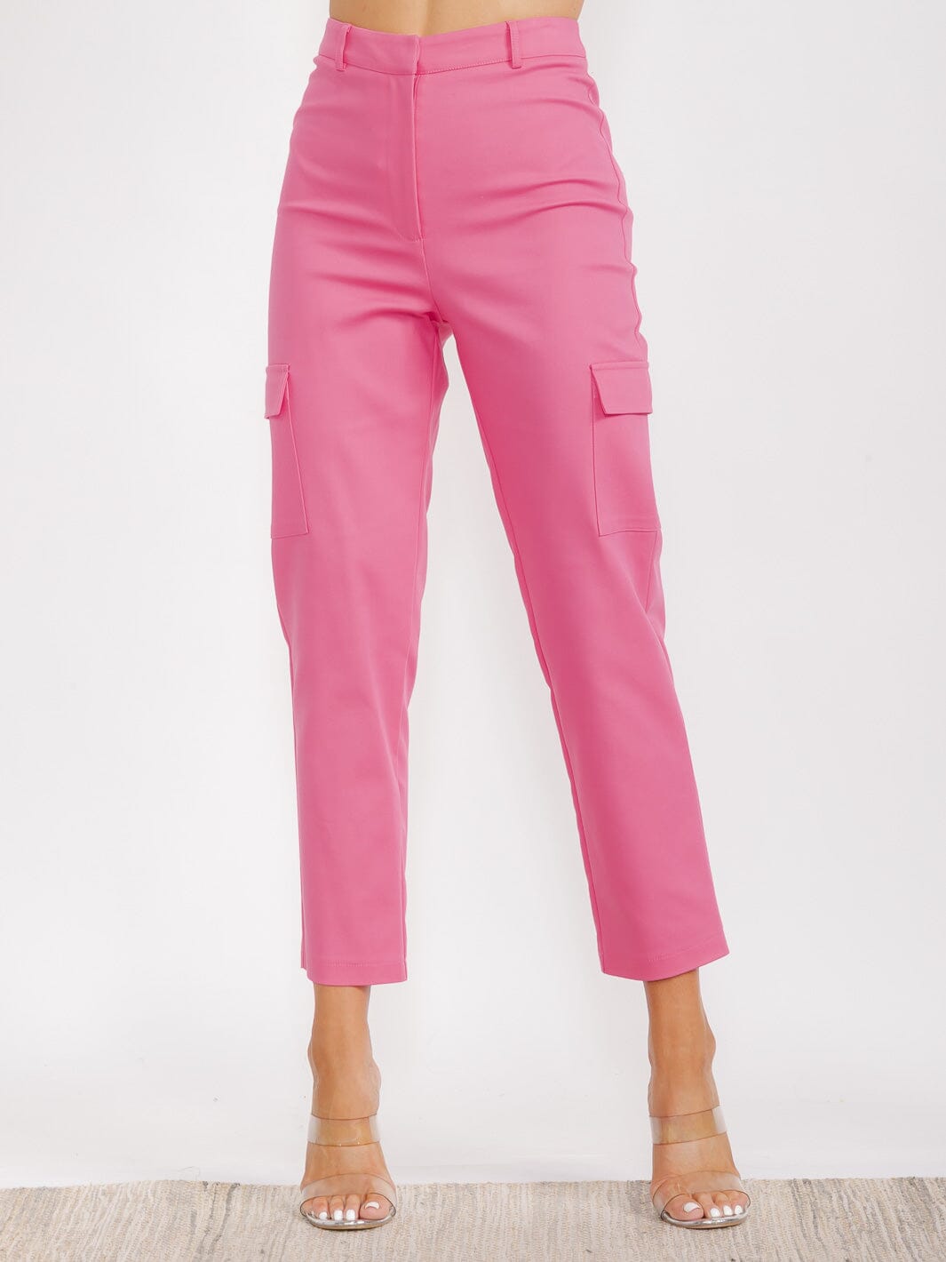 WOMEN'S BUTTON CLOSURE CARGO POCKETS WIDE LEG PANTS