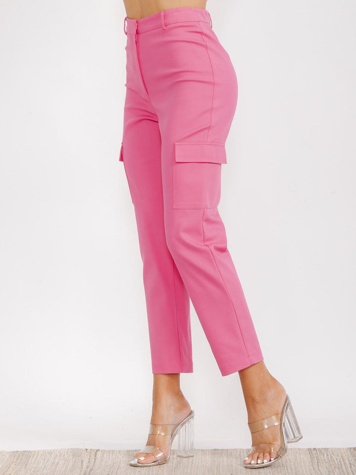 WOMEN'S BUTTON CLOSURE CARGO POCKETS WIDE LEG PANTS