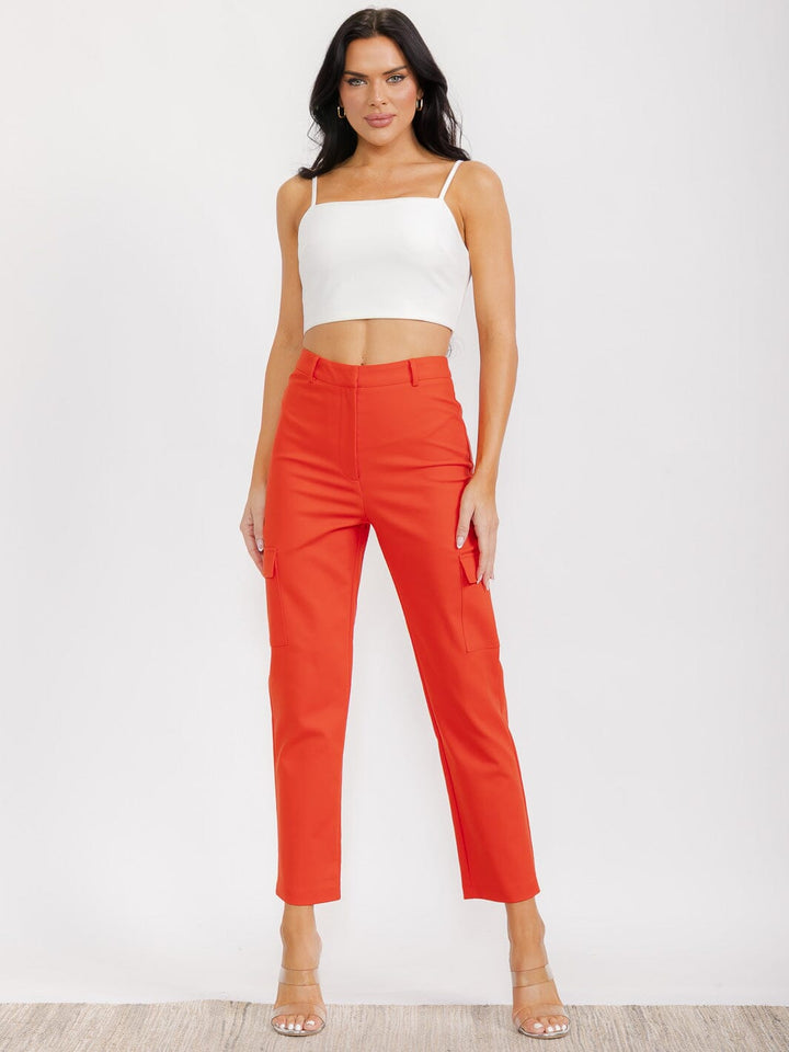 WOMEN'S BUTTON CLOSURE CARGO POCKETS WIDE LEG PANTS