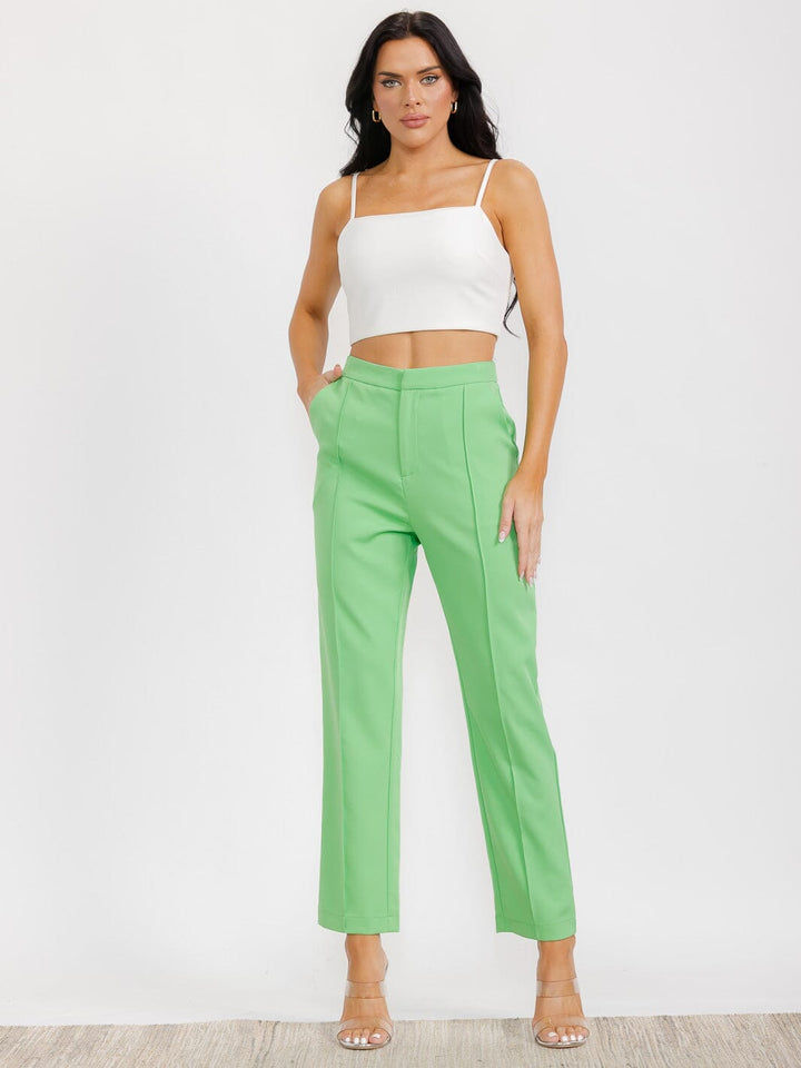 WOMEN'S BUTTON CLOSURE FRONT POCKETS WIDE LEG PANTS