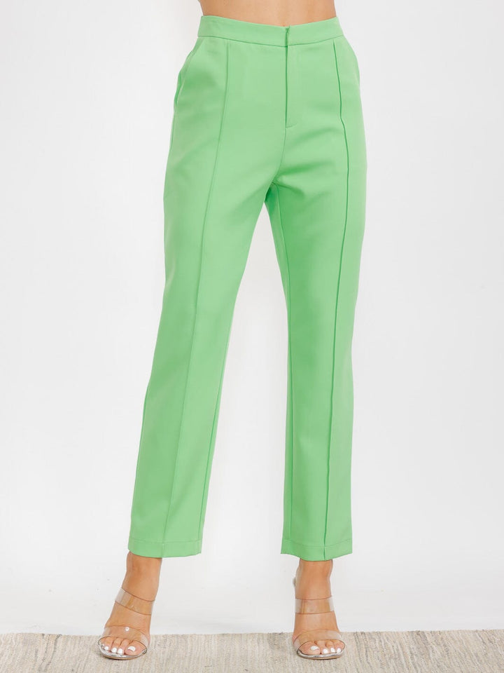 WOMEN'S BUTTON CLOSURE FRONT POCKETS WIDE LEG PANTS