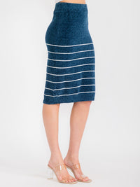 WOMEN'S ELASTIC WAIST COLORBLOCK STRIPES MIDI SKIRT