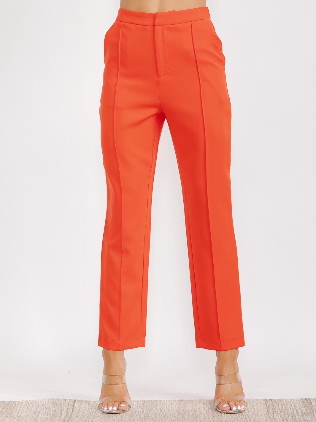 WOMEN'S BUTTON CLOSURE FRONT POCKETS WIDE LEG PANTS