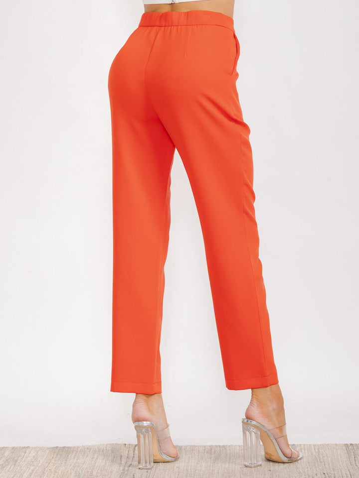 WOMEN'S BUTTON CLOSURE FRONT POCKETS WIDE LEG PANTS