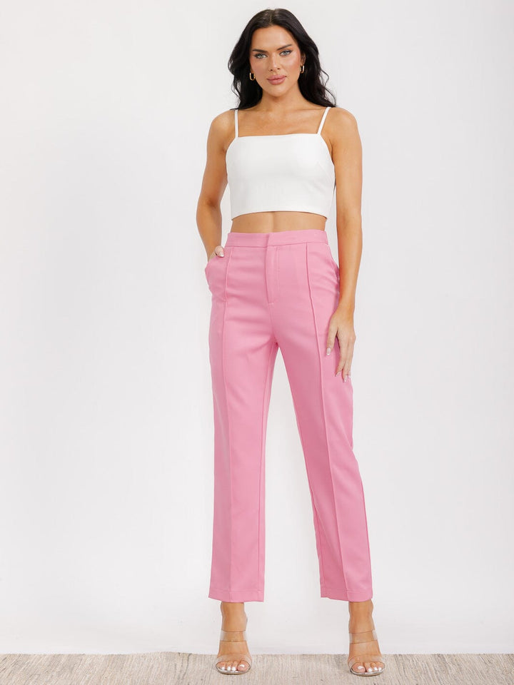 WOMEN'S BUTTON CLOSURE FRONT POCKETS WIDE LEG PANTS