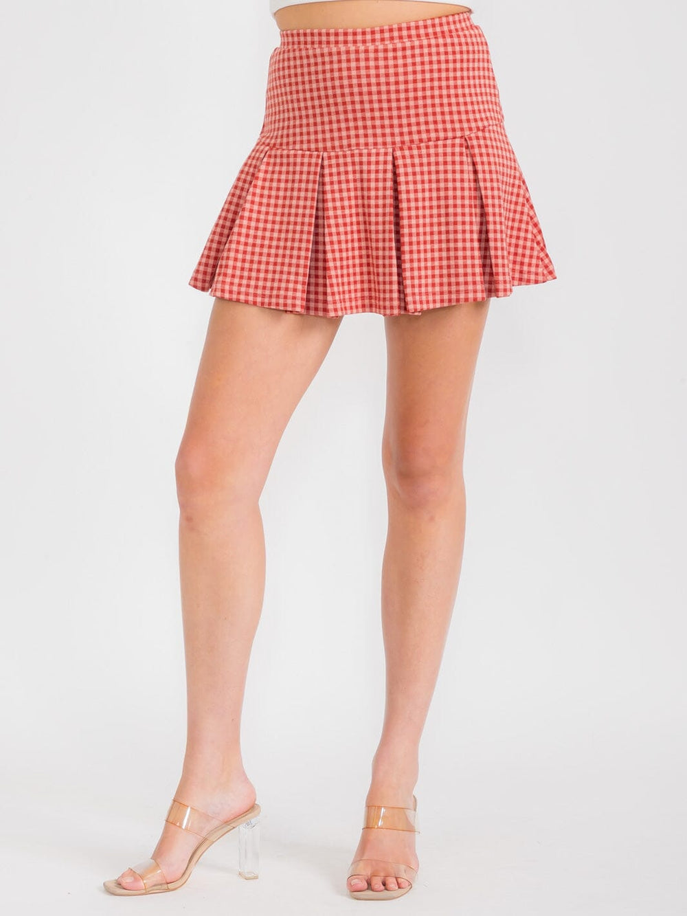 WOMEN'S ELASTIC WAIST PLEATED PLAID MINI SKORT