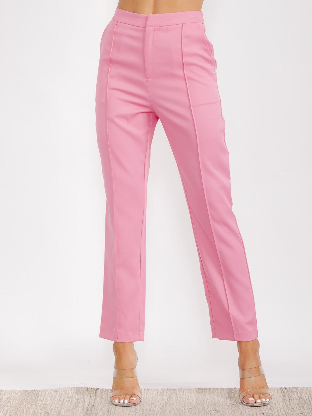 WOMEN'S BUTTON CLOSURE FRONT POCKETS WIDE LEG PANTS