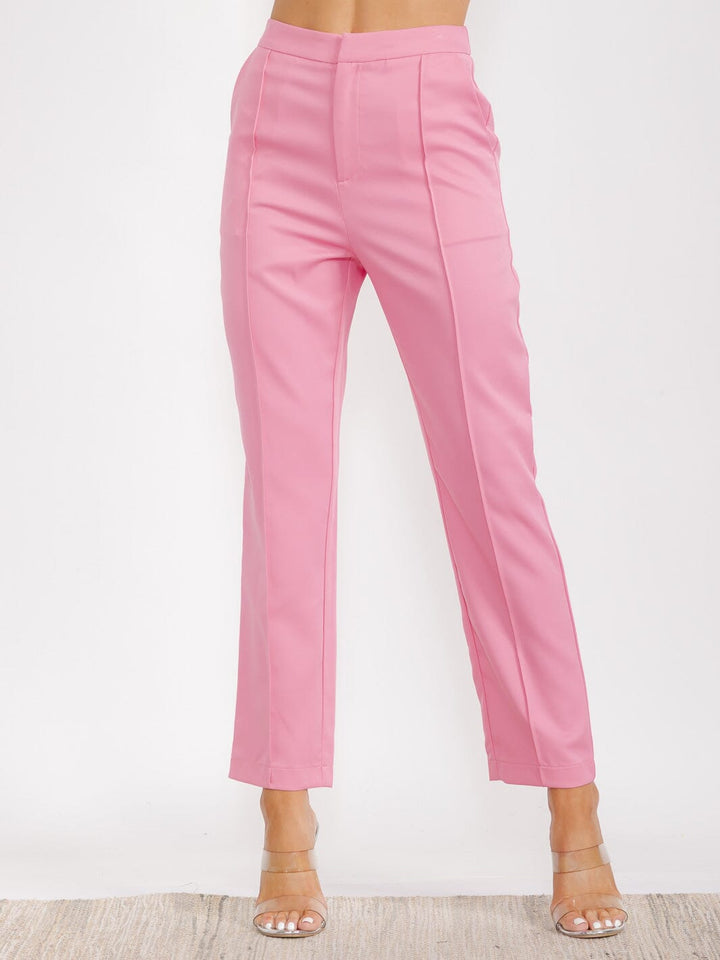 WOMEN'S BUTTON CLOSURE FRONT POCKETS WIDE LEG PANTS