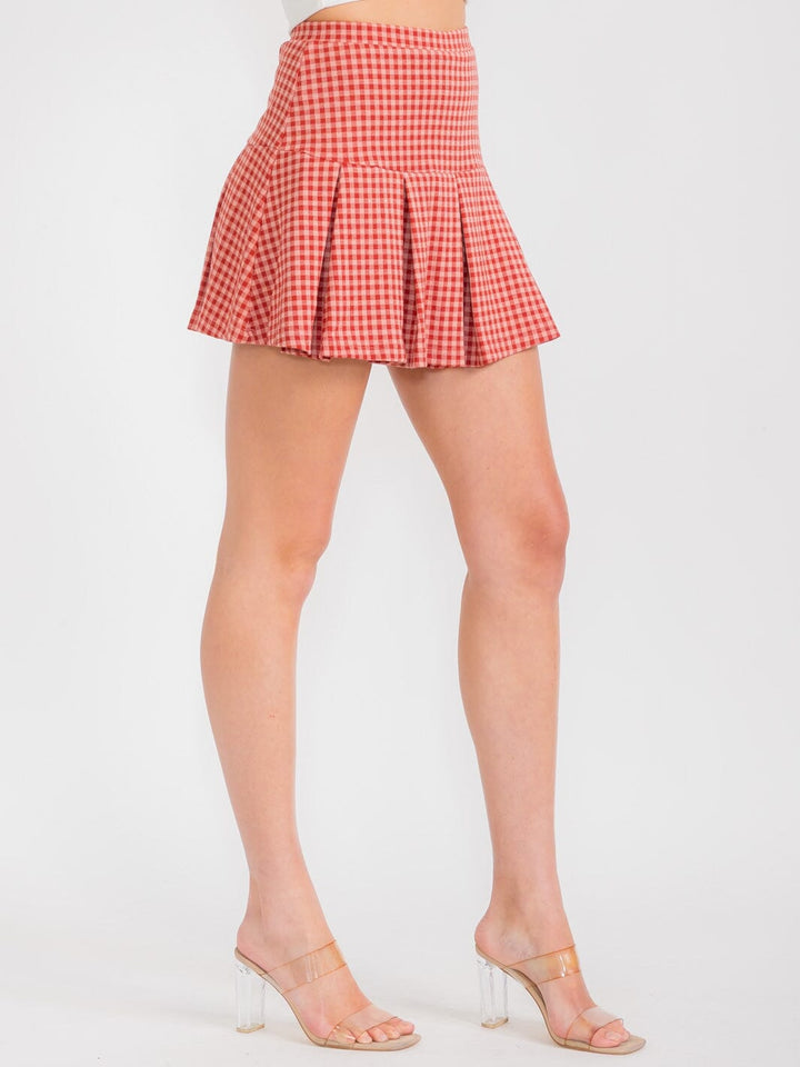 WOMEN'S ELASTIC WAIST PLEATED PLAID MINI SKORT