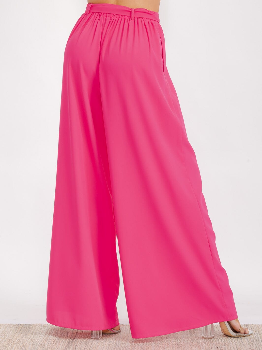 WOMEN'S ELASTIC WAIST FRONT POCKETS FLOWER PALAZZO PANTS