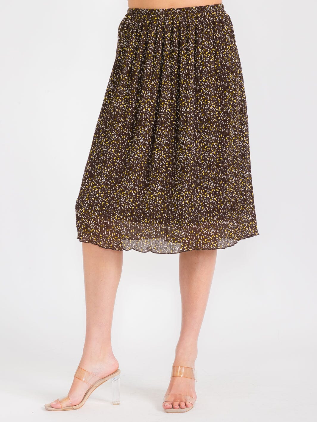WOMEN'S ELASTIC WAIST FLORAL PRINT MIDI SKIRT