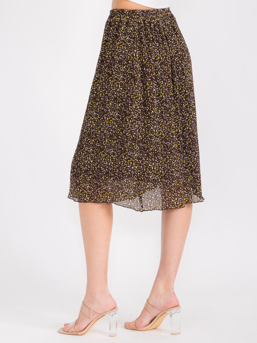 WOMEN'S ELASTIC WAIST FLORAL PRINT MIDI SKIRT