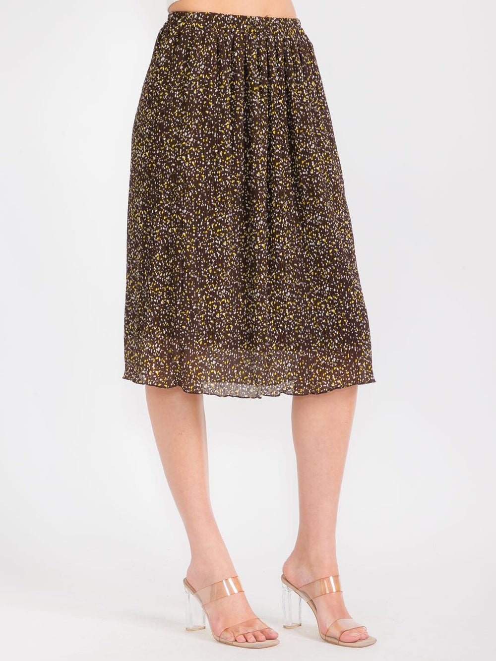 WOMEN'S ELASTIC WAIST FLORAL PRINT MIDI SKIRT