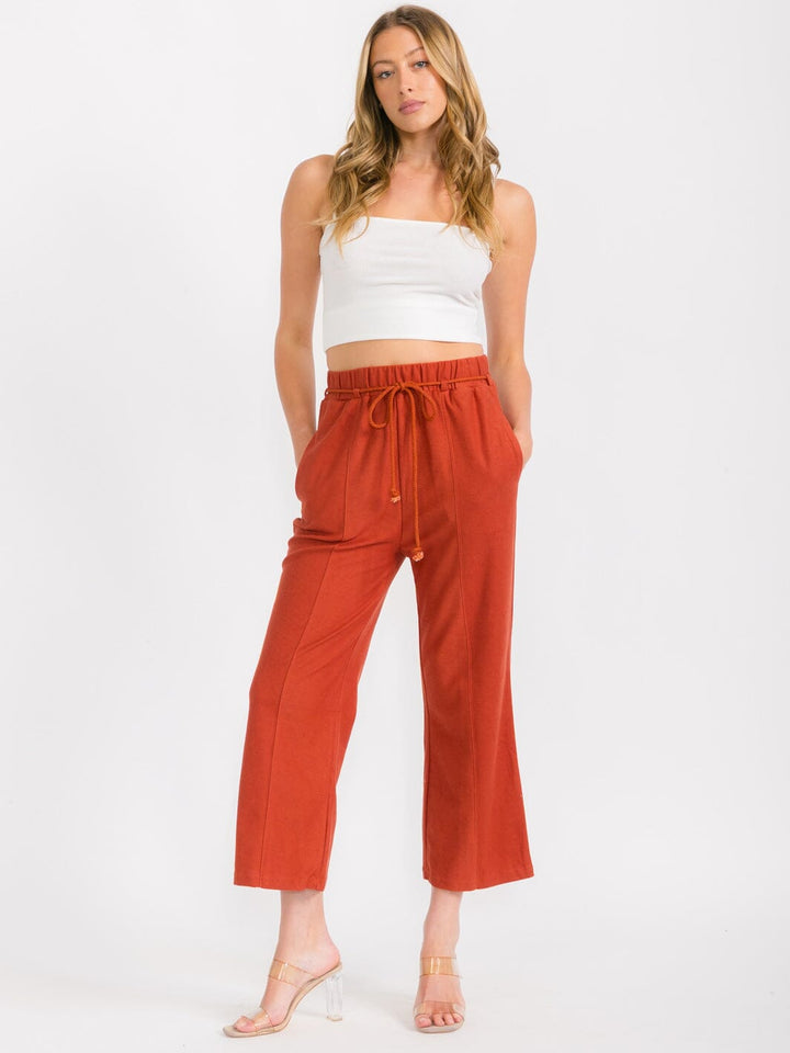 WOMEN'S ELASTIC WAIST FRONT POCKETS WIDE LEG PANTS