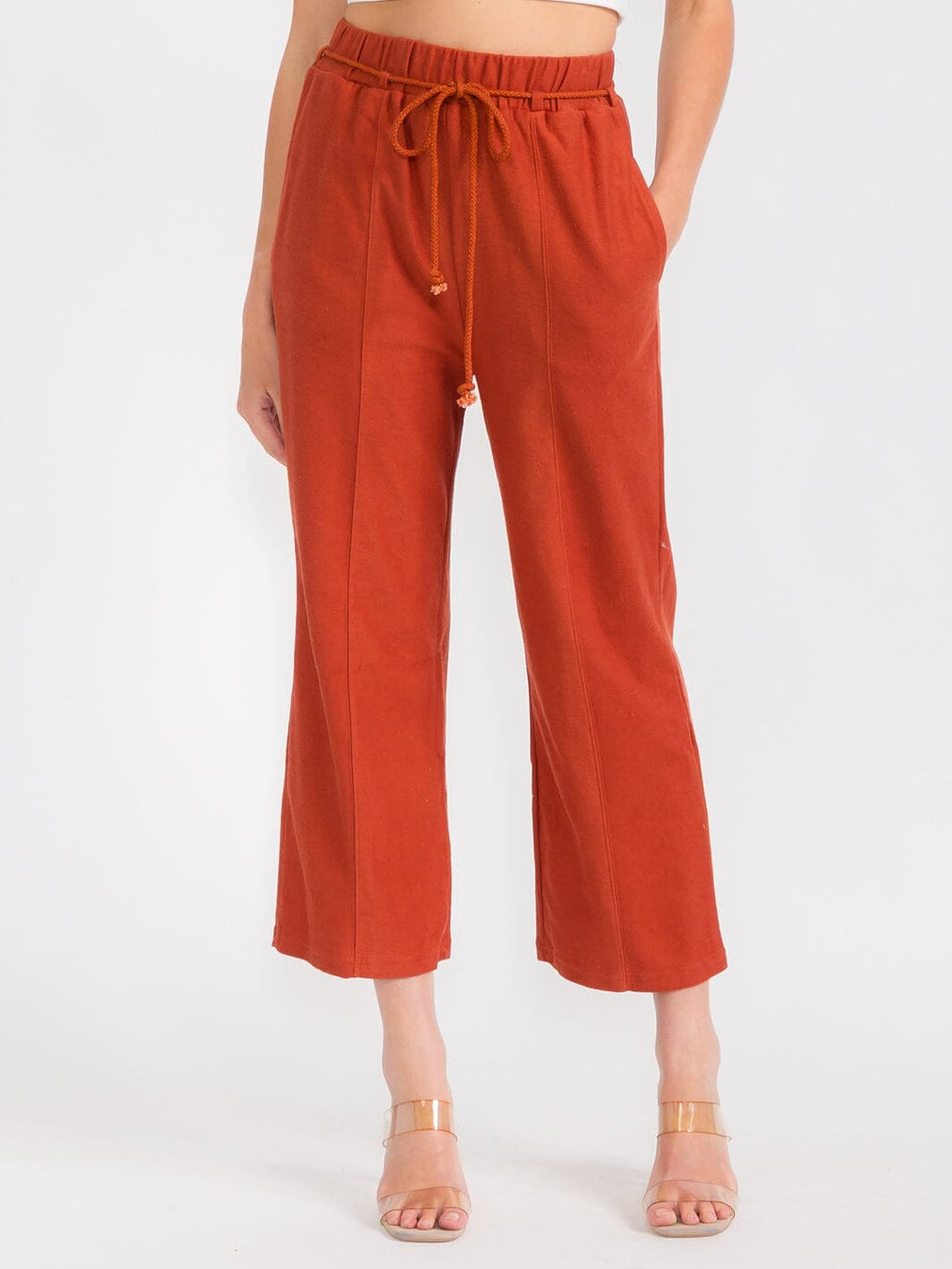 WOMEN'S ELASTIC WAIST FRONT POCKETS WIDE LEG PANTS