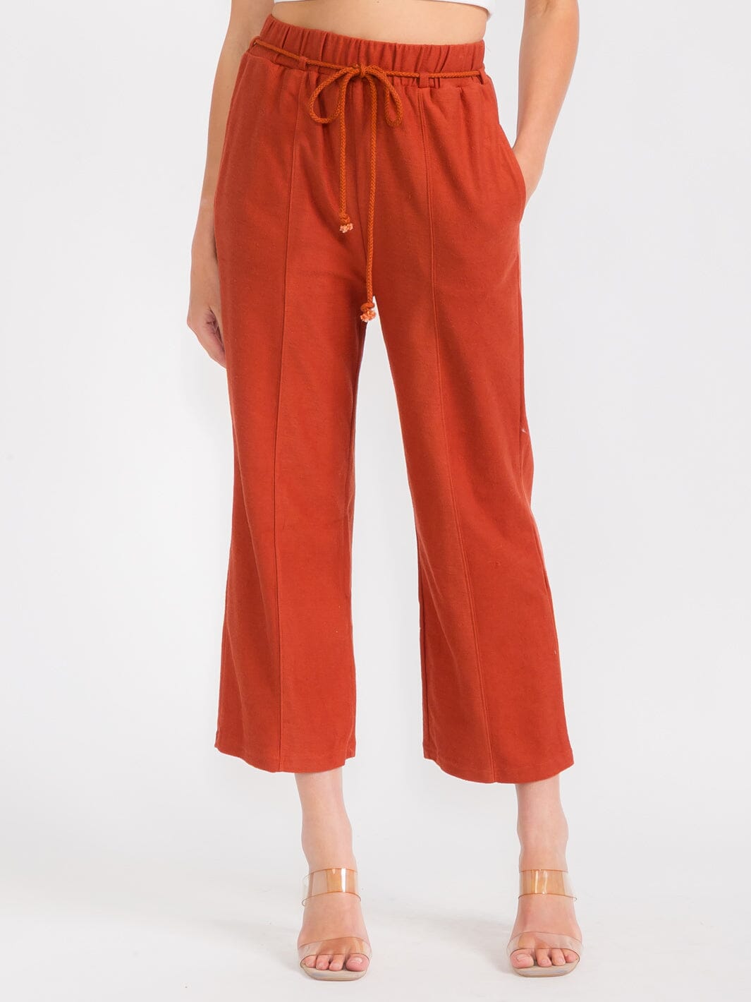 WOMEN'S ELASTIC WAIST FRONT POCKETS WIDE LEG PANTS