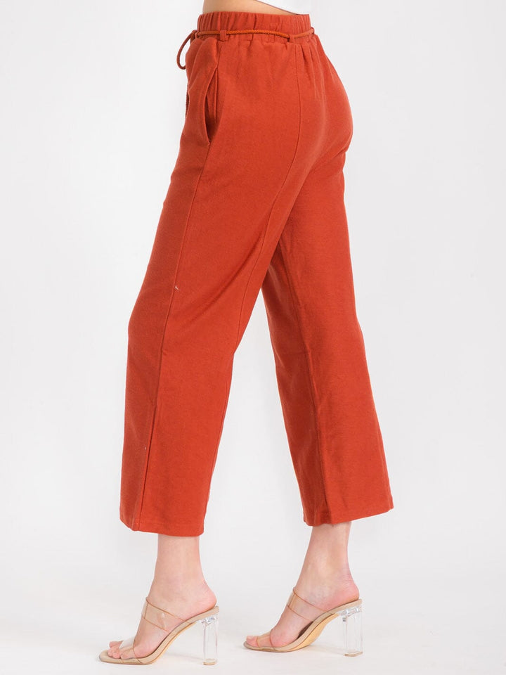 WOMEN'S ELASTIC WAIST FRONT POCKETS WIDE LEG PANTS