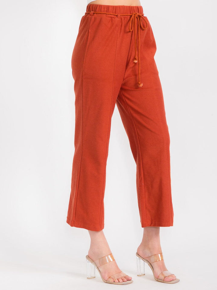 WOMEN'S ELASTIC WAIST FRONT POCKETS WIDE LEG PANTS