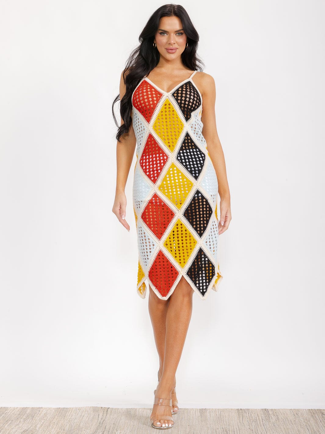 WOMEN'S SLEEVELESS COLORBLOCK BODYCON KNIT MIDI DRESS