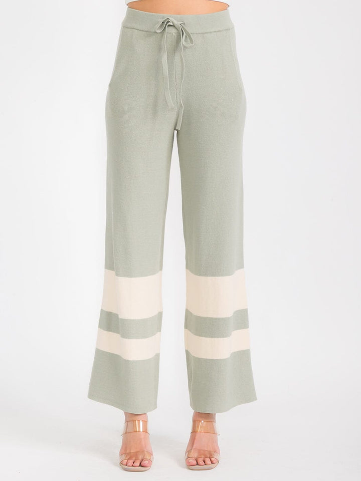 WOMEN'S ELASTIC WAIST FRONT POCKETS COLORBLOCK WIDE LEG PANTS