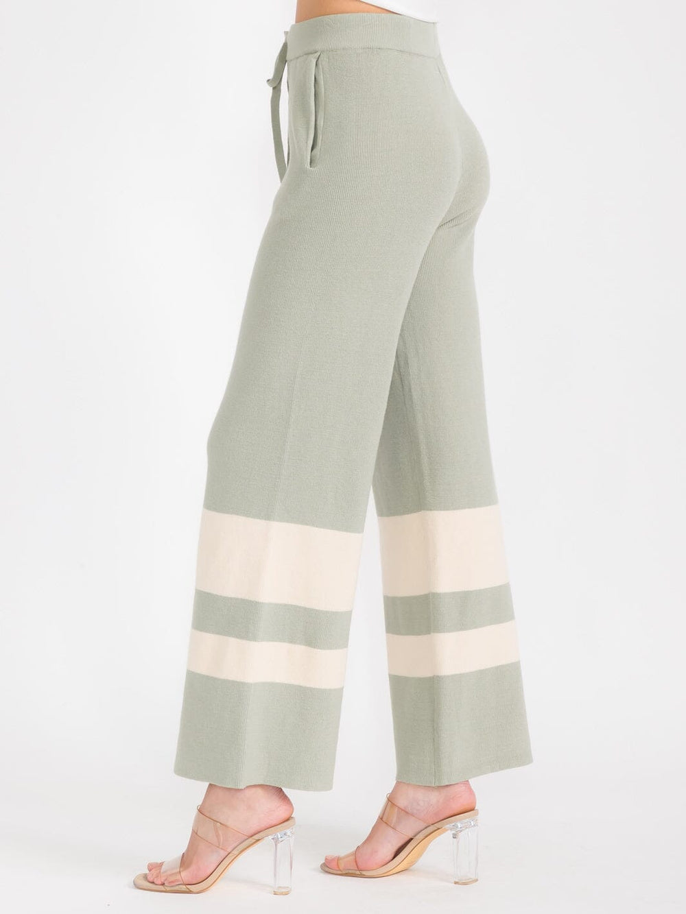 WOMEN'S ELASTIC WAIST FRONT POCKETS COLORBLOCK WIDE LEG PANTS
